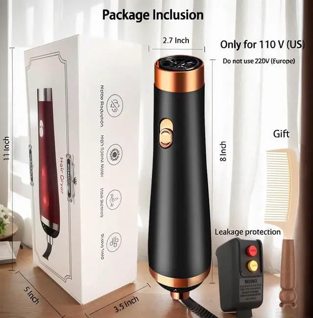 Alt view image 6 of 7 - Travel Hair Dryer- 1800W High-Speed Brushless Motor Negative Ionic Blow Dryer for Fast Drying, Low Noise Thermo-Control Hair Dryers with Comb for Salon, Home and Travel.(Black)