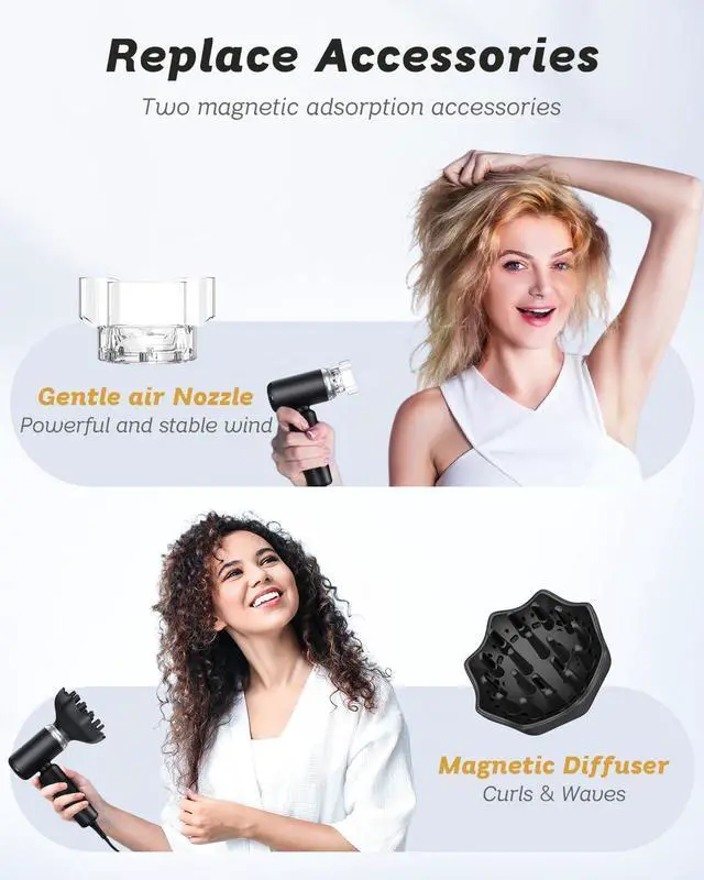 Alt view image 3 of 7 - Professional Super Lightweight Hair Dryer,110,000RPM High-Speed Brushless Motor Ionic Blow Dryer for Fast Drying, Magnetic Hanging Stand Diffuser Concentrator, Quiet Micro Mini Hairdryer (Black)