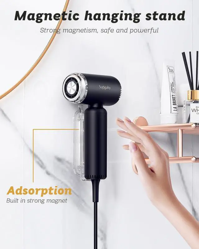 Alt view image 4 of 7 - Professional Super Lightweight Hair Dryer,110,000RPM High-Speed Brushless Motor Ionic Blow Dryer for Fast Drying, Magnetic Hanging Stand Diffuser Concentrator, Quiet Micro Mini Hairdryer (Black)