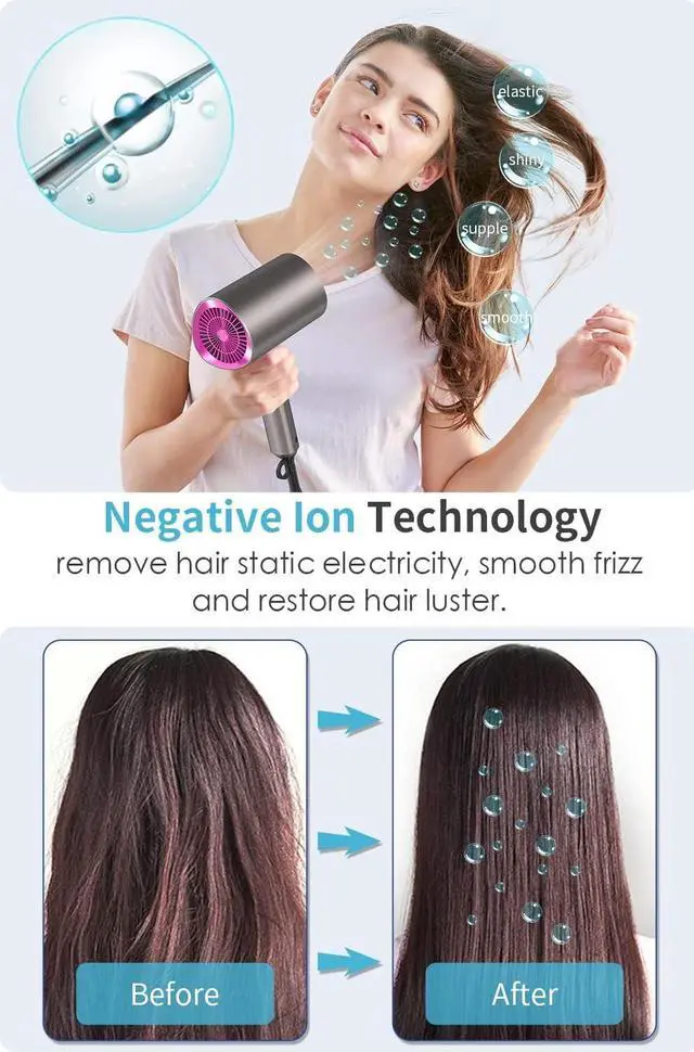 Alt view image 3 of 7 - Professional Ionic Hair Dryer Blow Dryer with Diffuser and Concentrator for Curly Hair,Foldable Handle Travel Hair Dryer,Constant Temperature Hair Care (Coffee Gold)