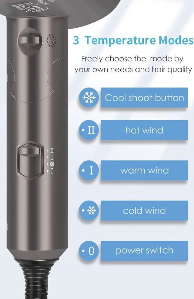 Alt view image 6 of 7 - Professional Ionic Hair Dryer Blow Dryer with Diffuser and Concentrator for Curly Hair,Foldable Handle Travel Hair Dryer,Constant Temperature Hair Care (Coffee Gold)