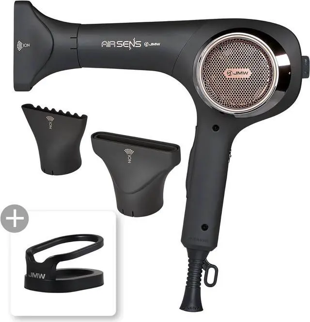 Main image of JMW AIR SENS Professional Hair Dryer - 3 Heat X 5 Wind Fast Drying, Low Noise, Curling, Durable, Best Blow Dryer Frizzy Hair, 2 Nozzles & Hair Dryer Comes with Holder for Salon Blowouts and Travel