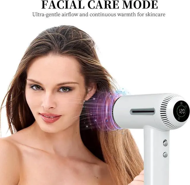 Alt view image 6 of 7 - Hair Dryer,7 Temps&31 Modes.Intelligent Temperature Control,LCD Display,Self-Cleaning Mode,Facial Care Mode.1600W RPM Ionic Blow Dryer.Low Noise Thermo-Control Hair Dryer with Diffuser and Nozzle