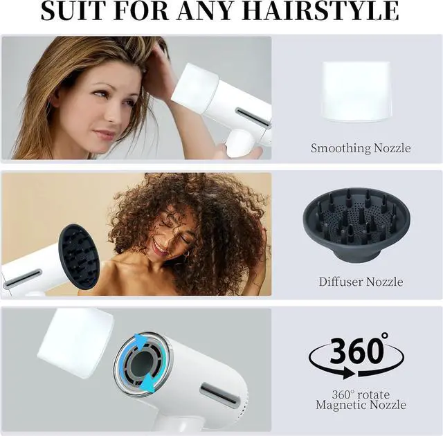 Alt view image 7 of 7 - Hair Dryer,7 Temps&31 Modes.Intelligent Temperature Control,LCD Display,Self-Cleaning Mode,Facial Care Mode.1600W RPM Ionic Blow Dryer.Low Noise Thermo-Control Hair Dryer with Diffuser and Nozzle