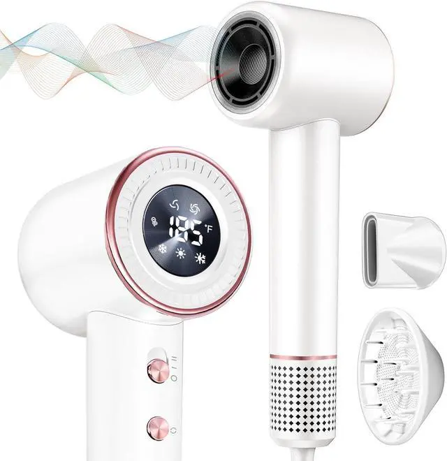 Main image of Rudd Hair Dryer with Diffuser - High Speed Hair Dryer with Display, 110000 RPM Brushless Motor for Fast Drying, 200 Million Negative Inoic Blow Dryer Low Noise Hair Dryer, White