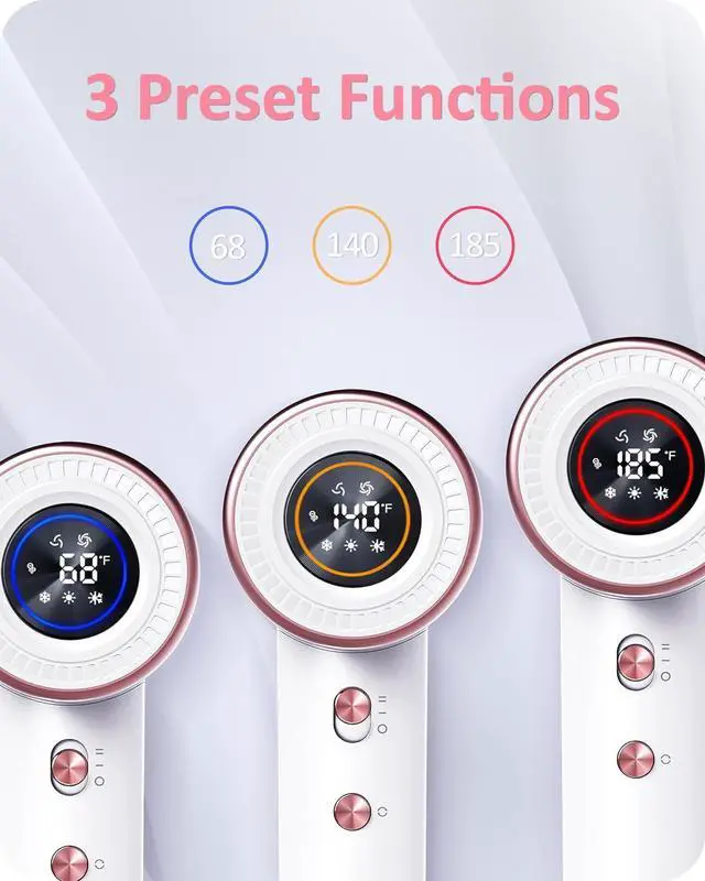 Alt view image 3 of 6 - Rudd Hair Dryer with Diffuser - High Speed Hair Dryer with Display, 110000 RPM Brushless Motor for Fast Drying, 200 Million Negative Inoic Blow Dryer Low Noise Hair Dryer, White