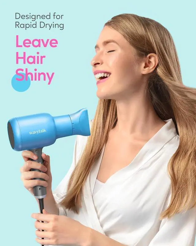 Alt view image 2 of 6 - Wavytalk Professional Hair Dryer Blow Dryer with Diffuser and Concentrator for Curly Hair 1875W Ionic Salon Hair Dryer with Ceramic Technology Fasting Drying Light and Quiet