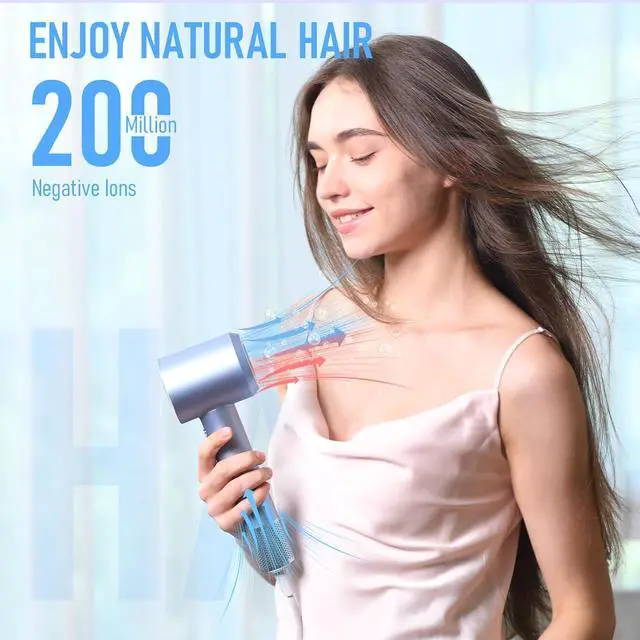 Alt view image 2 of 7 - Hair Dryer, Blow Dryer with Diffuser,1600W High Speed Drying Low Noise Hair Ionic Hairdryer for Women (Blue)
