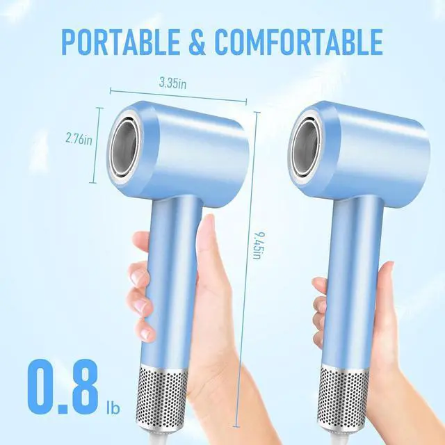 Alt view image 6 of 7 - Hair Dryer, Blow Dryer with Diffuser,1600W High Speed Drying Low Noise Hair Ionic Hairdryer for Women (Blue)
