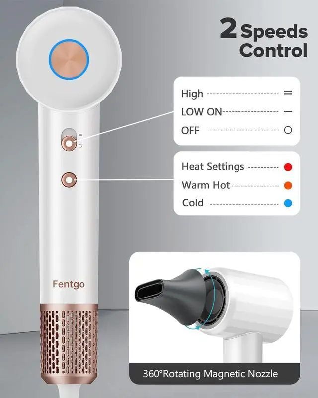 Alt view image 4 of 7 - High Speed Ionic Hair Dryer with Diffuser, Professonal Blow Dryer 110,000 RPM Brushless Motor for Fast Drying, 1500W 4Temps /2Speeds, Thermo-Control Hairdryer for Women Home Travel (White)