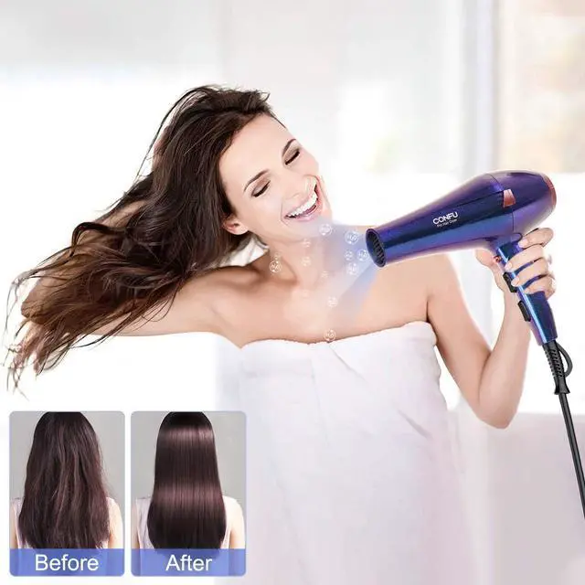 Alt view image 6 of 7 - CONFU Professional Hair Dryer, Compact Blow Dryer, Negative Ionic Hair Dryer with Diffuser and Concentrator, for Quick Drying, ETL Certified, Purple