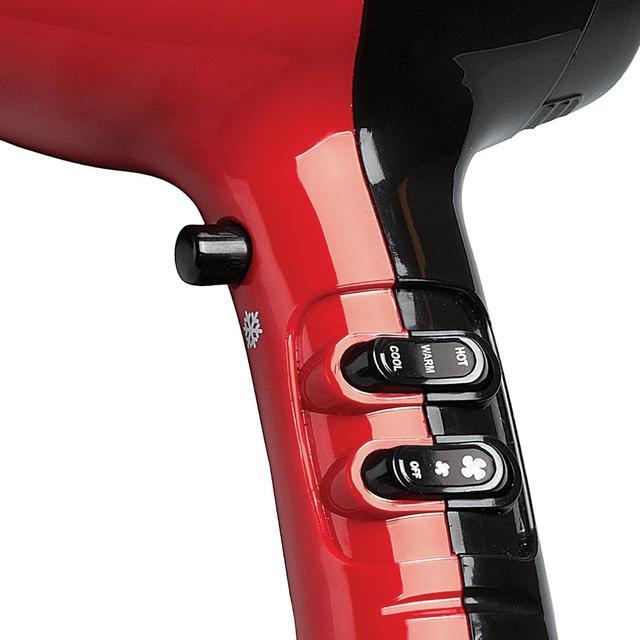 Alt view image 6 of 7 - KISS 1875 Watt Pro Tourmaline Ceramic Hair Dryer, Styling Edition, 3 Heat Settings, 2 Speed Settings, Cool Shot Button, 7 Blow Dryer Accessories Included, 2-Year Warranty - Red