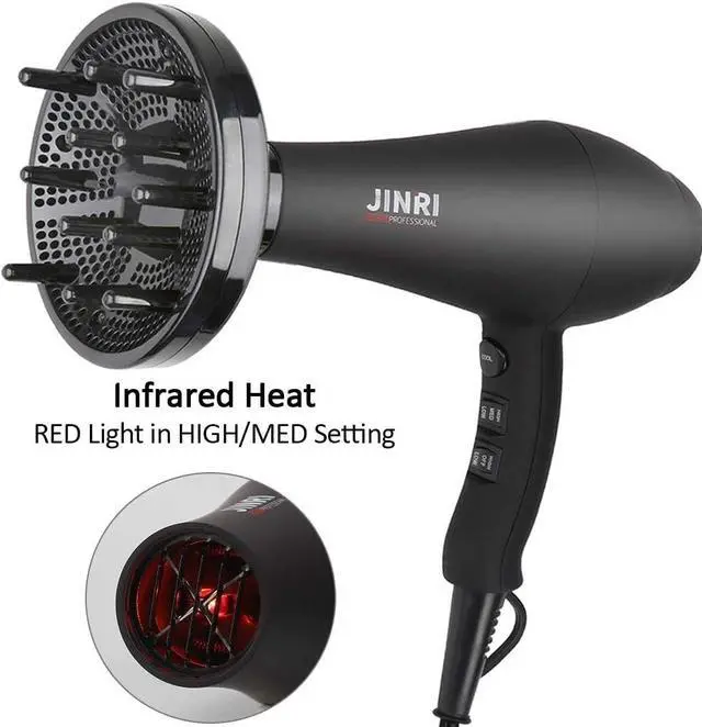 Alt view image 3 of 6 - Hair Dryer 1875W, Negative Ionic Fast Dry Low Noise Blow Dryer, Professional Salon Hair Dryers with Diffuser, Concentrator, Styling Pik, 2 Speed and 3 Heat Settings (Bk)