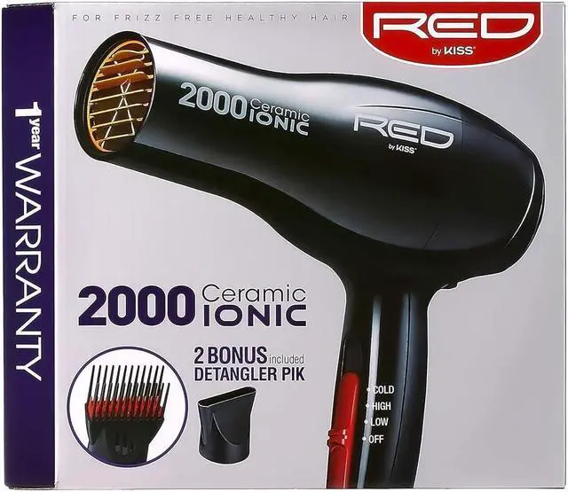 Alt view image 6 of 7 - RED by Kiss Hair Dryer Ionic Hair Blow Dryer - Ceramic Technology, Anti-Frizz, 3 Heat Settings, Lightweight, 2 Detangler Piks