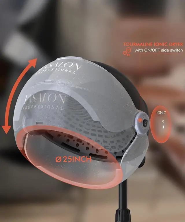 Alt view image 3 of 7 - TASALON Ionic Hooded Hair Dryer - 1875W Bonnet Dryer with 3 Temperature Settings - Portable Standing Dryer for Home and Salon