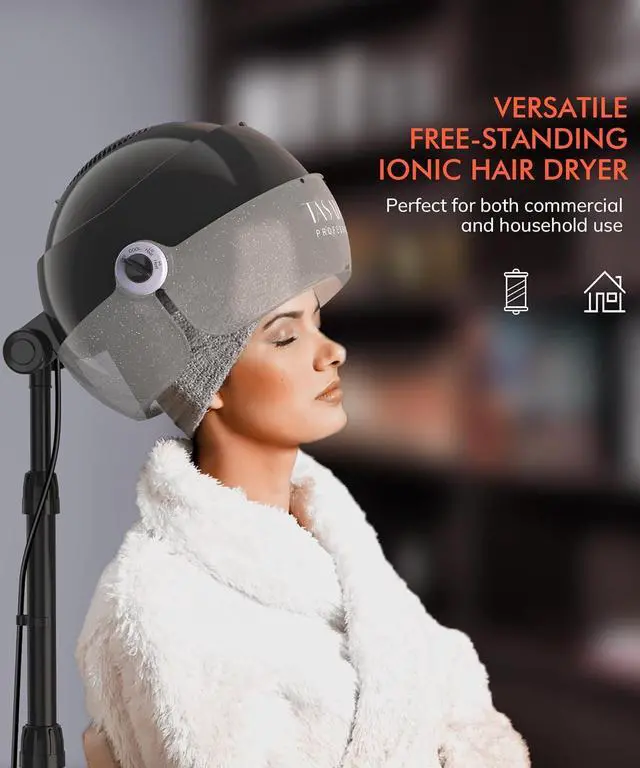 Alt view image 6 of 7 - TASALON Ionic Hooded Hair Dryer - 1875W Bonnet Dryer with 3 Temperature Settings - Portable Standing Dryer for Home and Salon