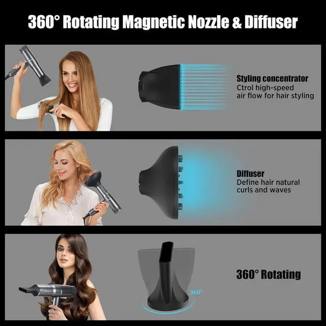 Alt view image 5 of 7 - Blow Dryer with Diffuser, IG INGLAM Professional Hair Dryer 110,000RPM Brushless Motor High Speed Low Noise Constant Temperature Auto-Clean, Powerful Ionic Hair Dryer for Salon Travel Gift