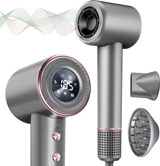 Main image of Rudd Hair Dryer with Diffuser - High Speed Hair Dryer with Display, 110000 RPM Brushless Motor for Fast Drying, 200 Million Negative Inoic Blow Dryer Low Noise Hair Dryer, Grey