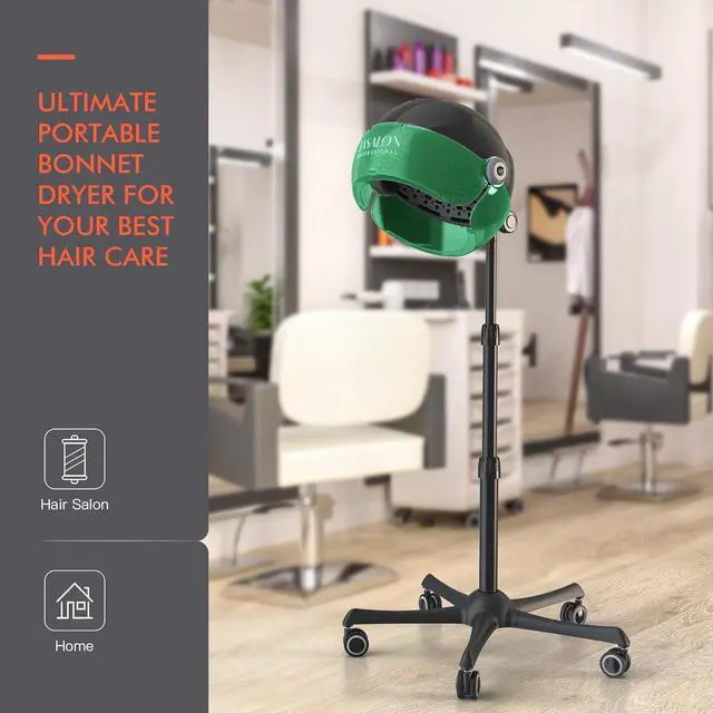 Alt view image 7 of 7 - TASALON Professional Ionic Hooded 1875W Hair Dryer with 3 Temperature Settings, Transparent Glitter Visor, Side Switch, Rolling Wheels & Timer, Stand Blow Dryer for Salon, Spa and Home Use - Green