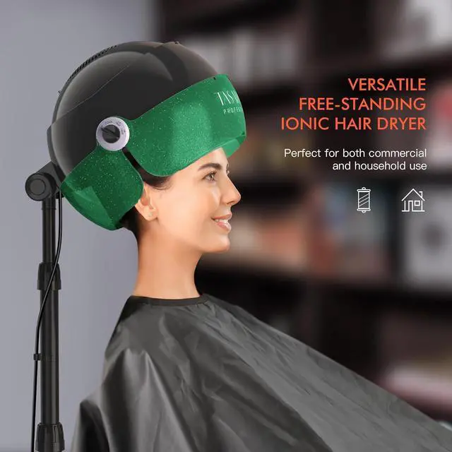 Alt view image 6 of 7 - TASALON Professional Ionic Hooded 1875W Hair Dryer with 3 Temperature Settings, Transparent Glitter Visor, Side Switch, Rolling Wheels & Timer, Stand Blow Dryer for Salon, Spa and Home Use - Green