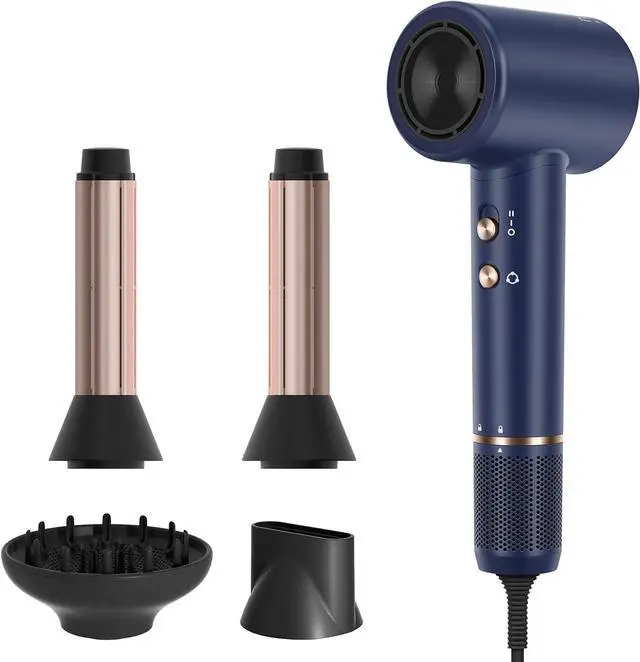 Main image of PARWIN PRO BEAUTY Air-Sonic Hair Dryer with Diffuser, HD-LED Display & 110, 000 RPM High Speed Ionic Blow Dryer, 1 1/4 Inch Left & Right Air Auto-Wrap Curlers, Prussian Blue Professional Version