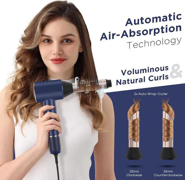 Alt view image 4 of 7 - PARWIN PRO BEAUTY Air-Sonic Hair Dryer with Diffuser, HD-LED Display & 110, 000 RPM High Speed Ionic Blow Dryer, 1 1/4 Inch Left & Right Air Auto-Wrap Curlers, Prussian Blue Professional Version