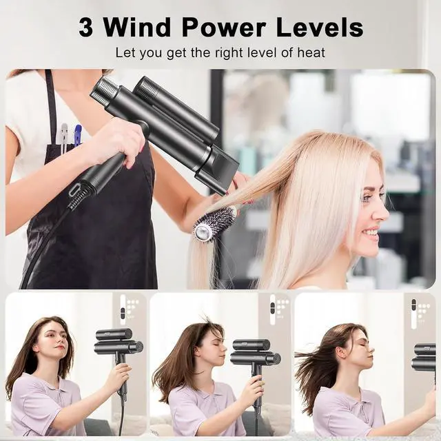 Alt view image 4 of 7 - Hurricane Pro Professional Hair Dryer, Unique 216,000 RPM Dual Brushless Motor | Ionic Blow Dryer for Salon & Home Use | Compact, Lightweight & Quiet Travel Hair Dryer with 3 Speeds (Matte Gray)
