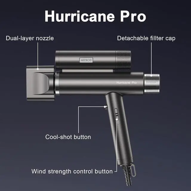 Alt view image 6 of 7 - Hurricane Pro Professional Hair Dryer, Unique 216,000 RPM Dual Brushless Motor | Ionic Blow Dryer for Salon & Home Use | Compact, Lightweight & Quiet Travel Hair Dryer with 3 Speeds (Matte Gray)