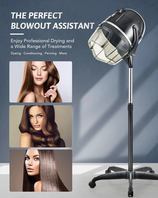 Alt view image 2 of 7 - CO-Z 1300W Black Hooded Hair Dryer with Stand, Adjustable Height, 360 Swivel, Wheels, Temperature Timer, Safe Use