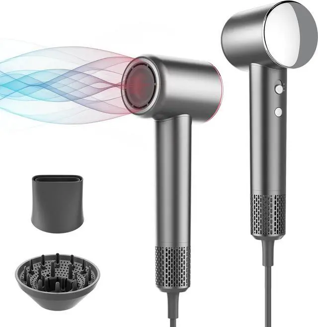 Main image of Professional Hair Dryer, 200 Million Negative Ionic Blow Dryer with 110000 RPM Brushless Motor, 1500W High-Speed HairDryer with Magnetic Nozzle & Diffuser for Salon, Home, Travel (Wisdom Gray)