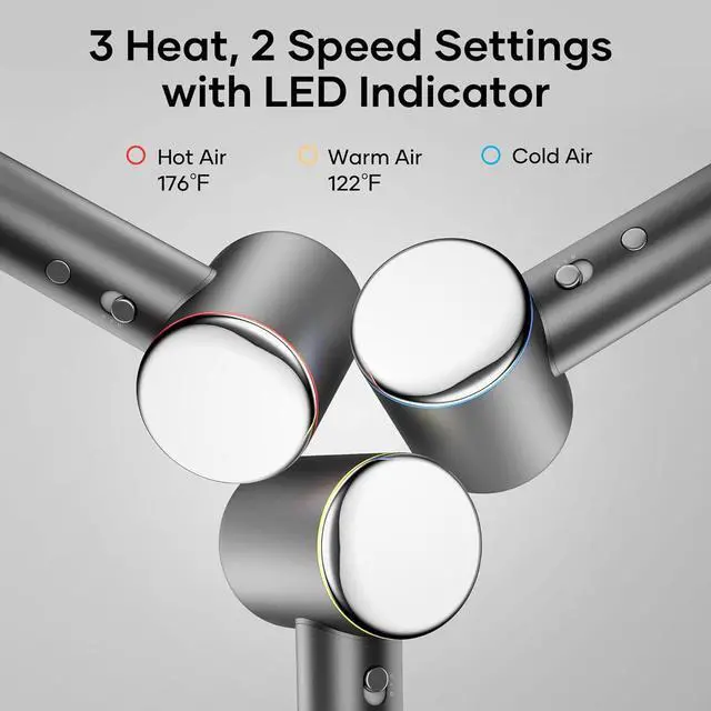 Alt view image 2 of 7 - Professional Hair Dryer, 200 Million Negative Ionic Blow Dryer with 110000 RPM Brushless Motor, 1500W High-Speed HairDryer with Magnetic Nozzle & Diffuser for Salon, Home, Travel (Wisdom Gray)