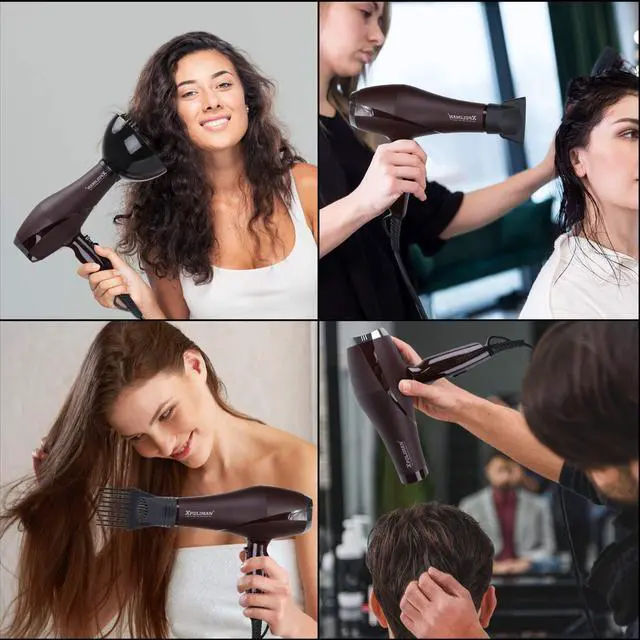 Alt view image 6 of 6 - Xpoliman 2000 Watt Hair Dryer, Negative Ionic Blow Dryer with Diffuser Concentrator Comb, 2 Speed 3 Heat Settings, Low Noise Long Life Style-Brown/Purple