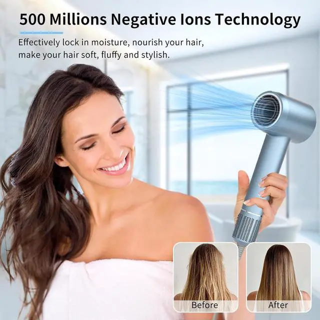 Alt view image 4 of 7 - Ionic Fast Drying Hair Dryer - 110000 RPM High-Speed Brushless Motor Blow Dryer for Women | Low Noise Thermo-Control & Negative Ions Hairdryer with Magnetic Nozzle for Home Travel Salon (Silver Blue)