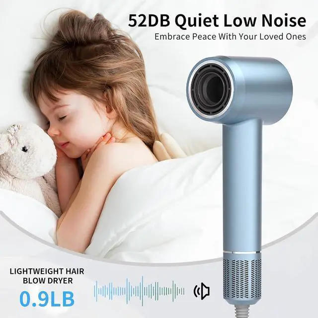 Alt view image 5 of 7 - Ionic Fast Drying Hair Dryer - 110000 RPM High-Speed Brushless Motor Blow Dryer for Women | Low Noise Thermo-Control & Negative Ions Hairdryer with Magnetic Nozzle for Home Travel Salon (Silver Blue)