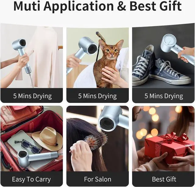 Alt view image 7 of 7 - Ionic Fast Drying Hair Dryer - 110000 RPM High-Speed Brushless Motor Blow Dryer for Women | Low Noise Thermo-Control & Negative Ions Hairdryer with Magnetic Nozzle for Home Travel Salon (Silver Blue)