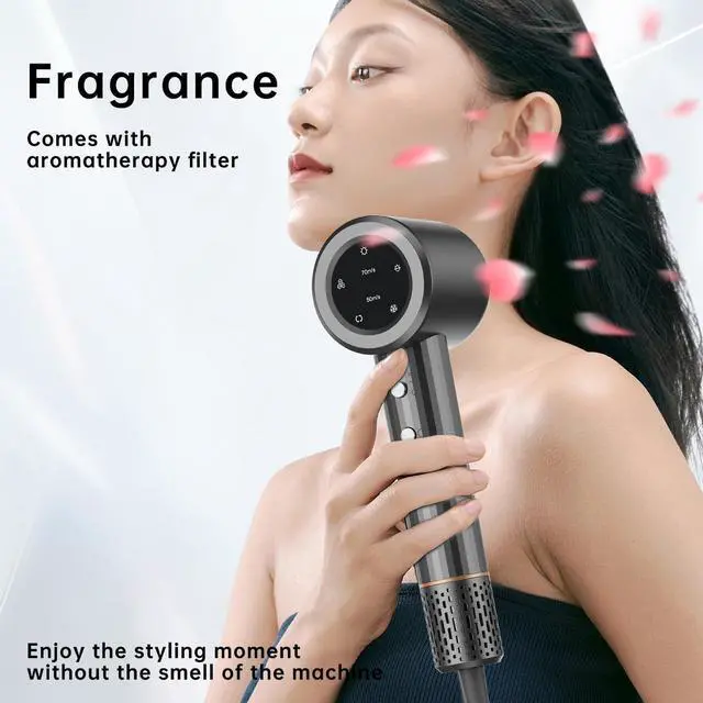 Alt view image 7 of 7 - Hair Dryer - 110000 RPM High-Speed Brushless Motor Negative Ionic Blow Dryer for Fast Drying, 1400W 3Temps /2Speeds Low Noise Thermo-Control Hairdryer with Magnetic Nozzle&LED Display(Grey)
