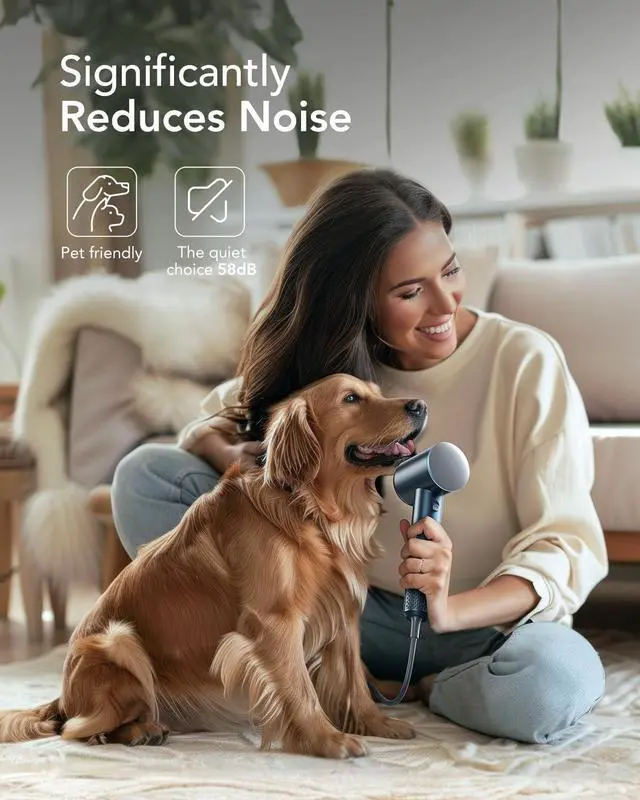 Alt view image 4 of 7 - iDOO Hair Dryer with Diffuser for Women, Christmas Gifts, 1500W Blow Dryer for Curly Hair with 110,000 RPM High-Speed & 200 Million Neg Ions, Travel Hairdryer Blowdryer, Secadora de Pelo para Mujer