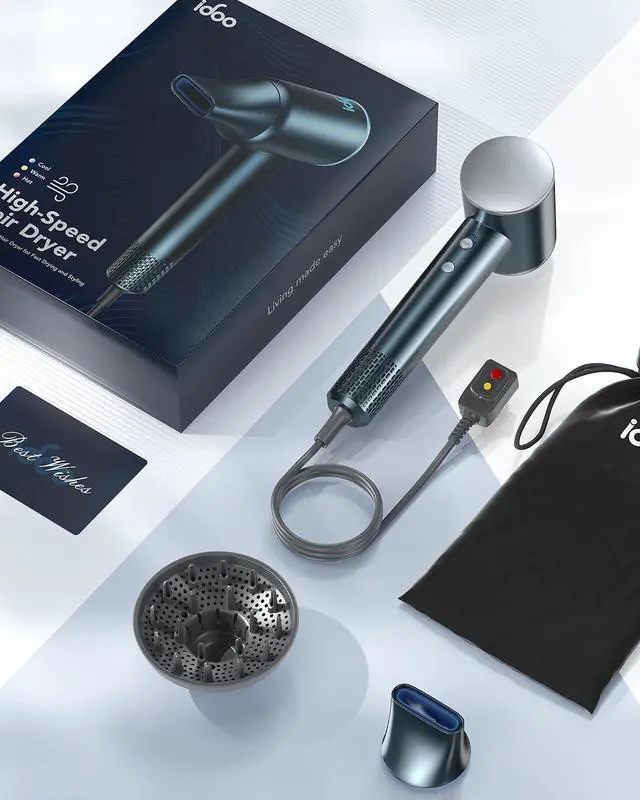 Alt view image 7 of 7 - iDOO Hair Dryer with Diffuser for Women, Christmas Gifts, 1500W Blow Dryer for Curly Hair with 110,000 RPM High-Speed & 200 Million Neg Ions, Travel Hairdryer Blowdryer, Secadora de Pelo para Mujer