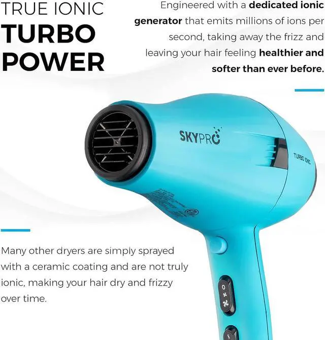 Alt view image 6 of 7 - Turbo Ionic Blow Dryer with Attachments | Quiet & Powerful Professional Blow Dryer with Anti Frizz Technology | Tourmaline Hair Dryer with Infrared Heat |Short Barrel Travel Hair Dryer with Diffuser