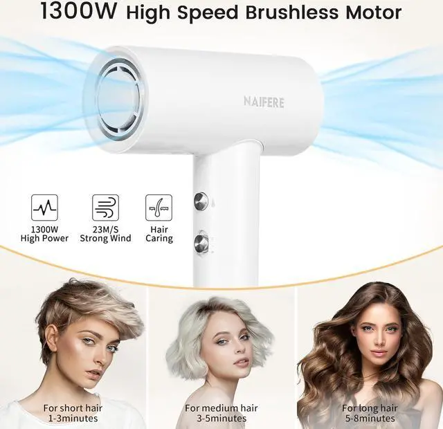 Alt view image 2 of 7 - 110000 RPM High-Speed Negative Ionic Hair Dryer, 1300W Low Noise Thermo-Control Blow Dryer, Adjustable 4 Temps & 2 Speeds, Portable Hair Dryer for Fast Drying, Home Travel