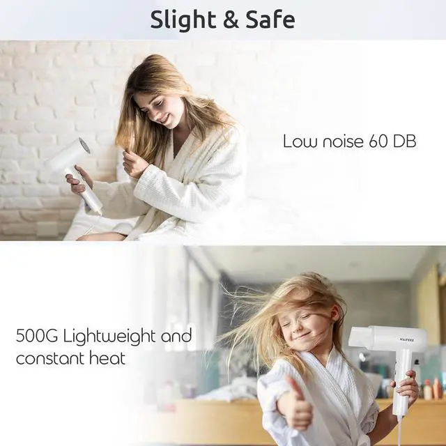 Alt view image 5 of 7 - 110000 RPM High-Speed Negative Ionic Hair Dryer, 1300W Low Noise Thermo-Control Blow Dryer, Adjustable 4 Temps & 2 Speeds, Portable Hair Dryer for Fast Drying, Home Travel