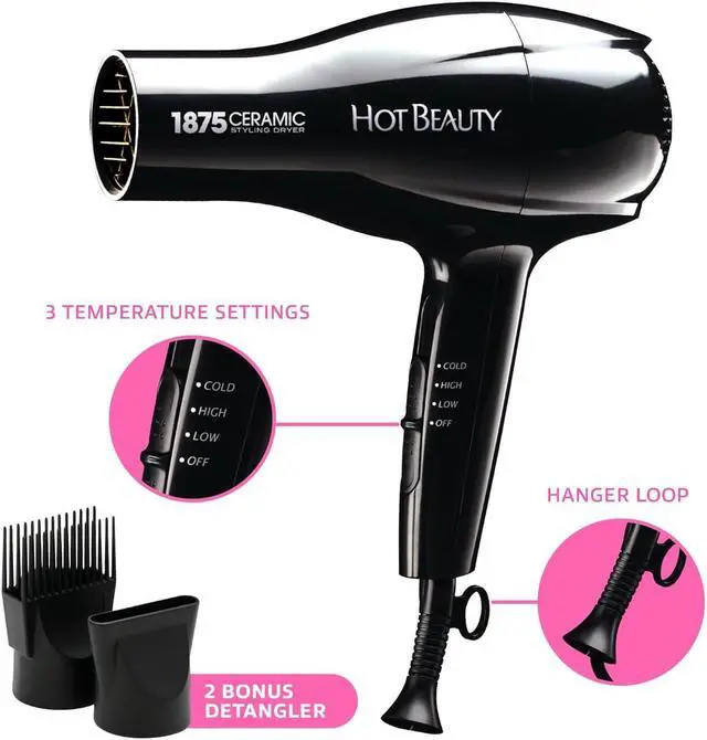 Alt view image 3 of 6 - 1875 Ceramic Styler Hair Styling Blow Dryer 2 Attachments Included Lightweight and Fast Dry Multi Heat Speed Setting Perfect Size for Home or Travel