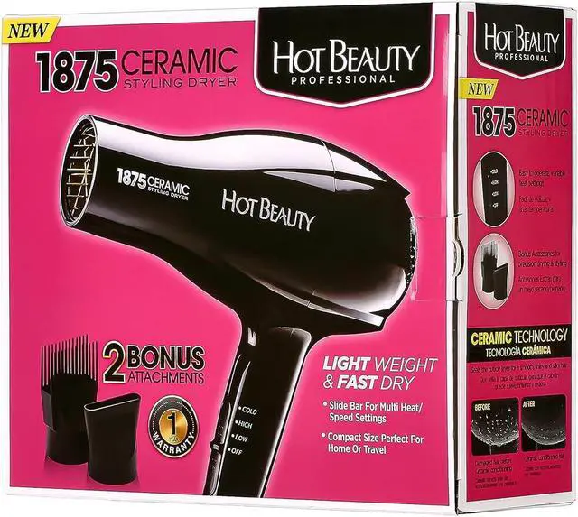Alt view image 6 of 6 - 1875 Ceramic Styler Hair Styling Blow Dryer 2 Attachments Included Lightweight and Fast Dry Multi Heat Speed Setting Perfect Size for Home or Travel