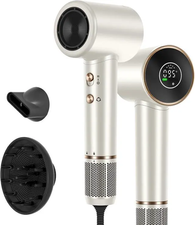 Main image of Hair Dryer, 110, 000 RPM Air-Sonic Blow Dryer with High-Speed Brushless Motor, Cool Care Dry Display & 200 Million Negative Ionic, PARWIN PRO BEAUTY 1875W Professional Hairdryer,Champagne Silver