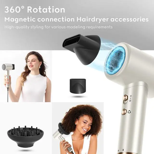 Alt view image 6 of 7 - Hair Dryer, 110, 000 RPM Air-Sonic Blow Dryer with High-Speed Brushless Motor, Cool Care Dry Display & 200 Million Negative Ionic, PARWIN PRO BEAUTY 1875W Professional Hairdryer,Champagne Silver