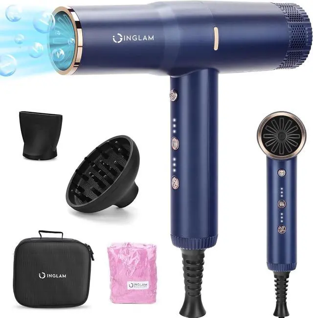 Main image of Diffuser Hair Dryer, IG INGLAM Professional Blow Dryer 110,000 RPM High Speed Brushless Motor Negative Ion Low Noise Constant Temperature Auto-Clean, Lightweight for Travel Home Salon Ionic Hair Dryer