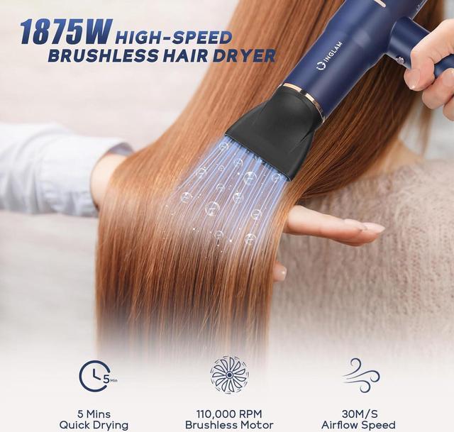 Hair Blow Dryer with Diffuser, IG INGLAM Professional 110,000 fashion RPM Brushless M...