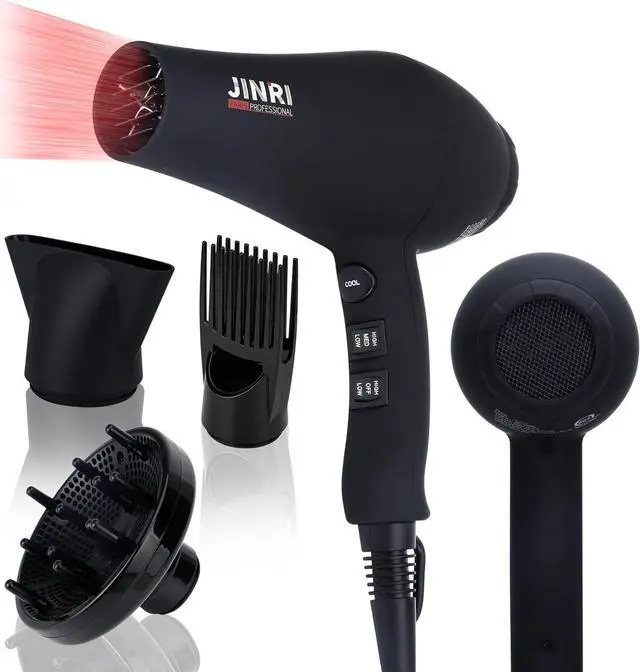 Main image of Professional Salon Grade Hair Dryer 1875W, Powerful Fast Drying Pro Negative Ionic & Infrared Blow Dryer, Low Noise Blow Dryer with Diffuser, Concentrator, Comb, 2 Speed & 3 Heat Settings