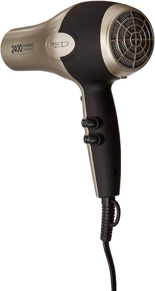 Alt view image 2 of 3 - RED by Kiss Hair Dryer 2400 Tourmaline Ceramic Technology, Professional Blow Dryer, Maximum Shine, Fast Drying, Adjustable Settings, 3 Attachments, Salon Quality