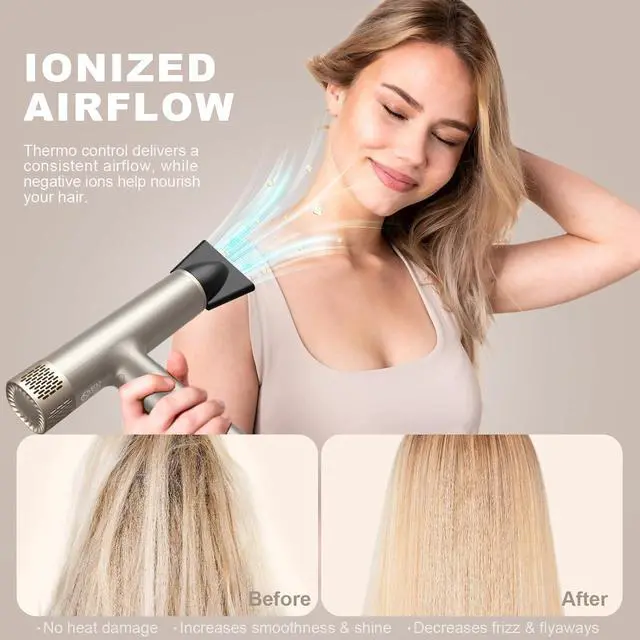 Alt view image 2 of 6 - YAPOY Professional Hair Dryer with Diffuser Fast Drying 200 Million Ionic Blow Dryer with 110, 000 RPM High-Speed No Heat Damage Intelligent Thermo-Control Low Noise, Silver
